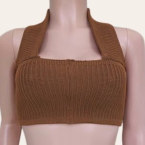 Womens|Knit Halter Crop Top|Brown|Medium M|Medium M|Stretch|Sleeveless